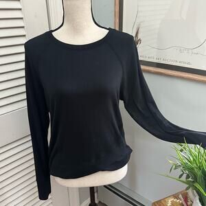 ATHLETA Sweatshirt Womens Small Black Criss Cross Modal Stretch Athleisure